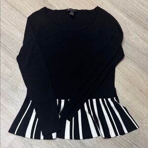 INC International Concepts Black Sweater with Black & White Striped Peplum